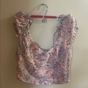 Elegant Floral Ruffle Crop Top